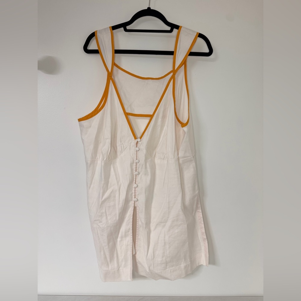 Anthropologie Plus 2X White & Mustard Strappy Babydoll Tunic Button Front